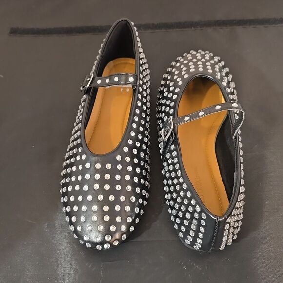 BRAND NEW WILD DIVA CRYSTAL RHINESTONE MARY JANE STUDDED BALLET FLATS - Picture 5 of 16